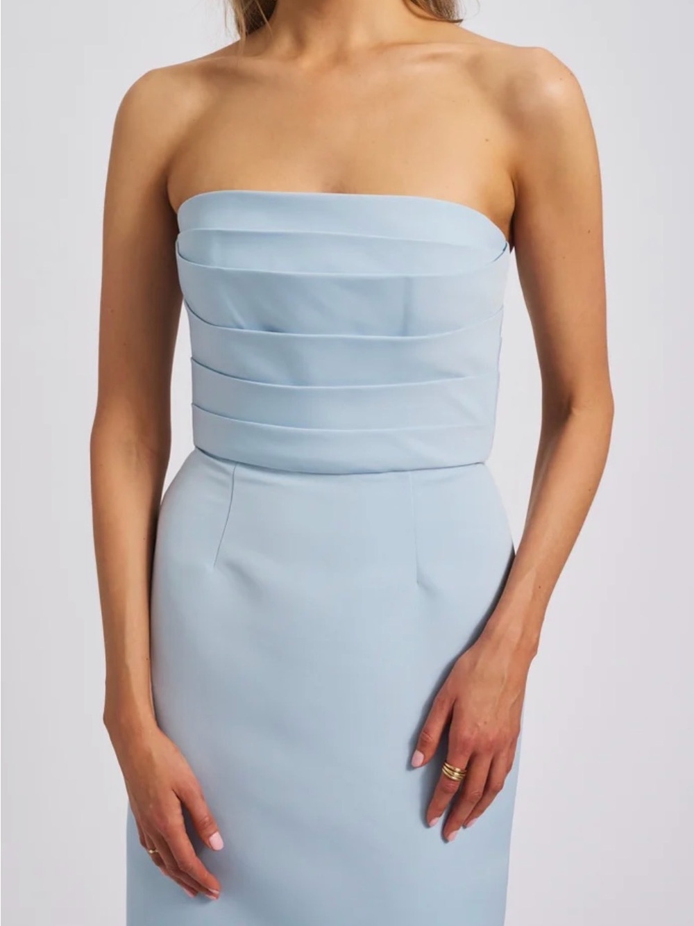 Amsale Sonia Strapless Gown Ice Blue Size 2 Worn Once Wedding Formal Dress $300